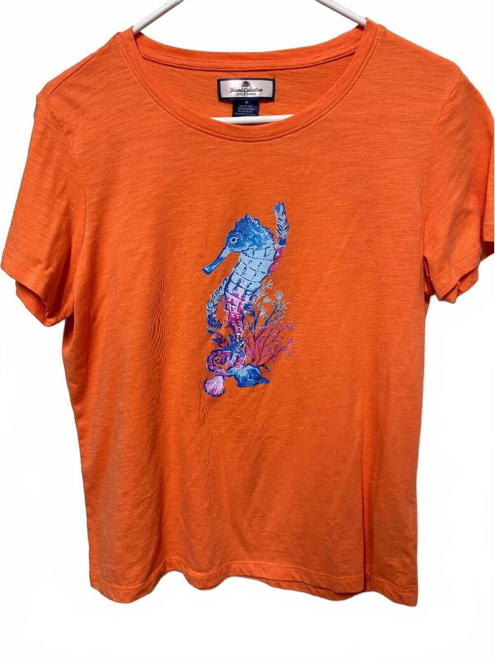 Stella Parker Island Collection Seahorse Graphic T-Shirt Orange Medium